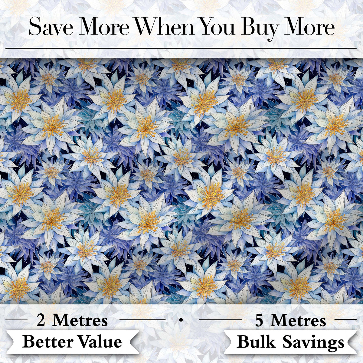 Bold Blue White Botanical Floral Seamless Pattern Digital Print Fabric by the Metre UK Sewing Quilting Textile