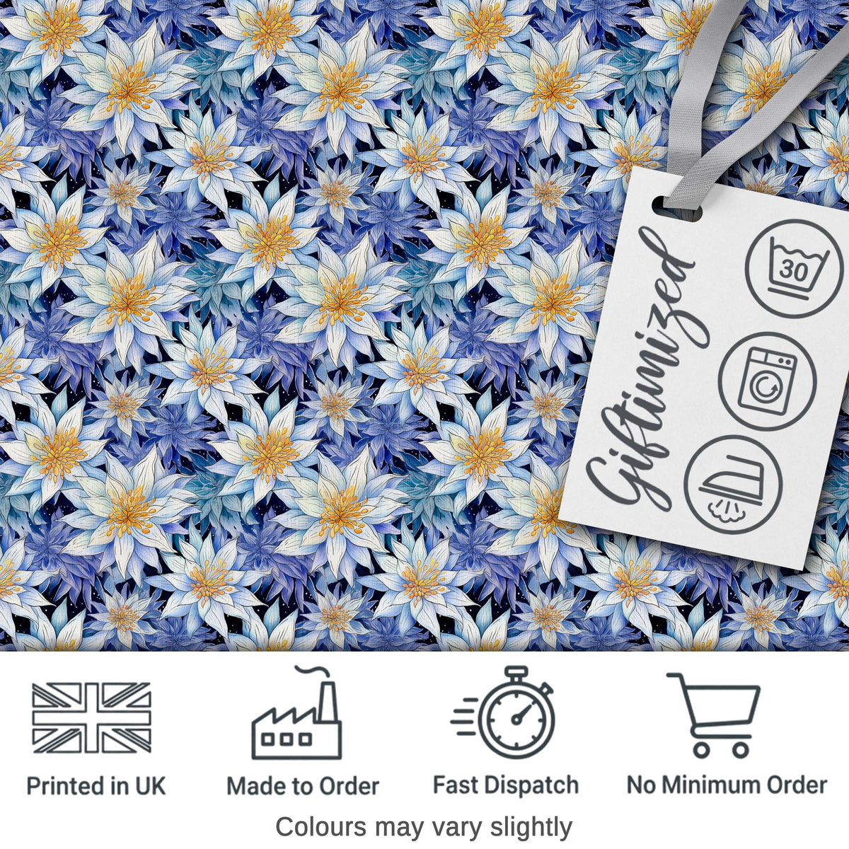 Bold Blue White Botanical Floral Seamless Pattern Digital Print Fabric by the Metre UK Sewing Quilting Textile