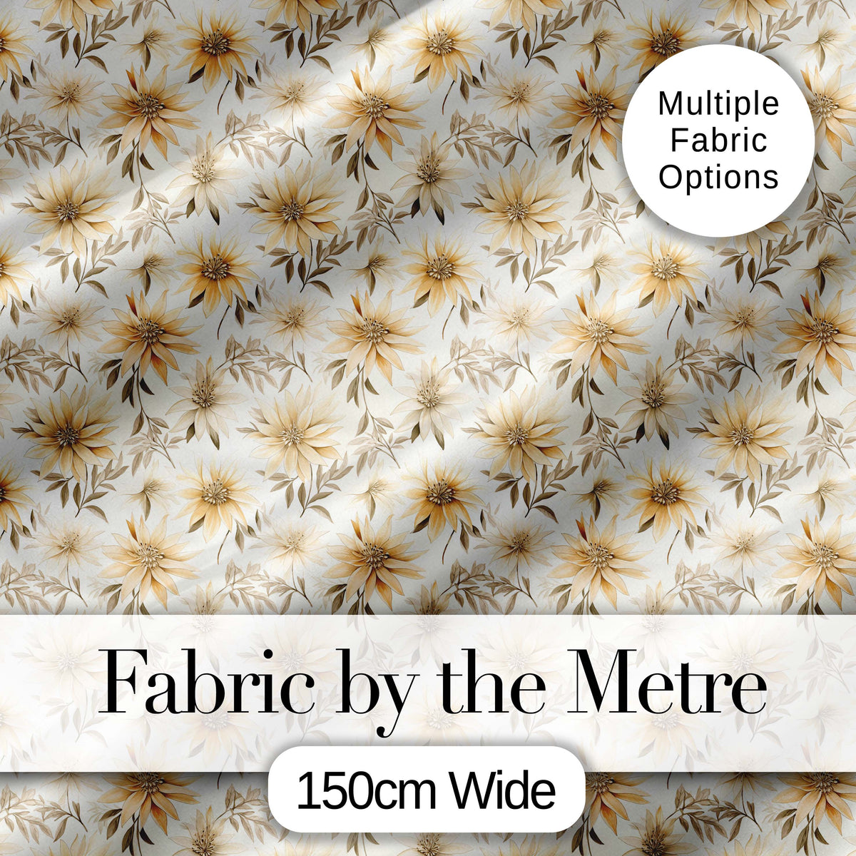 Neutral Beige Floral Botanical Elegant Seamless Pattern Digital Print Fabric by the Metre UK Sewing Quilting Textile