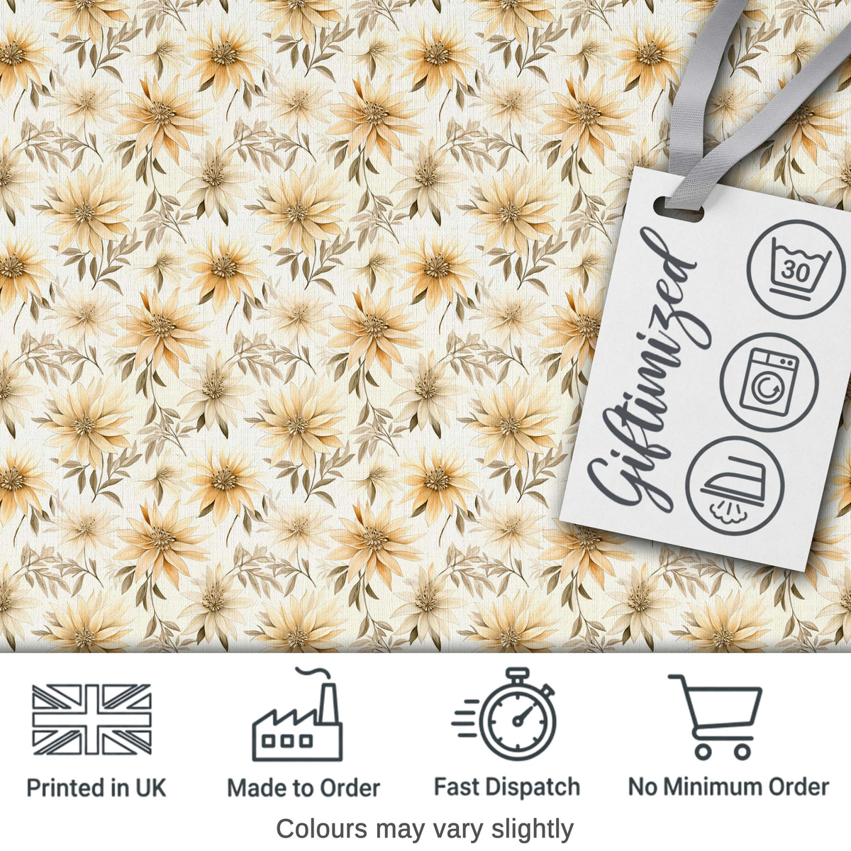 Neutral Beige Floral Botanical Elegant Seamless Pattern Digital Print Fabric by the Metre UK Sewing Quilting Textile