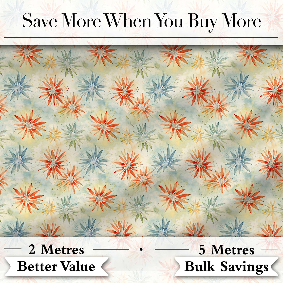 Multicolor Starburst Floral Watercolor Seamless Pattern Digital Print Fabric by the Metre UK Sewing Quilting Textile