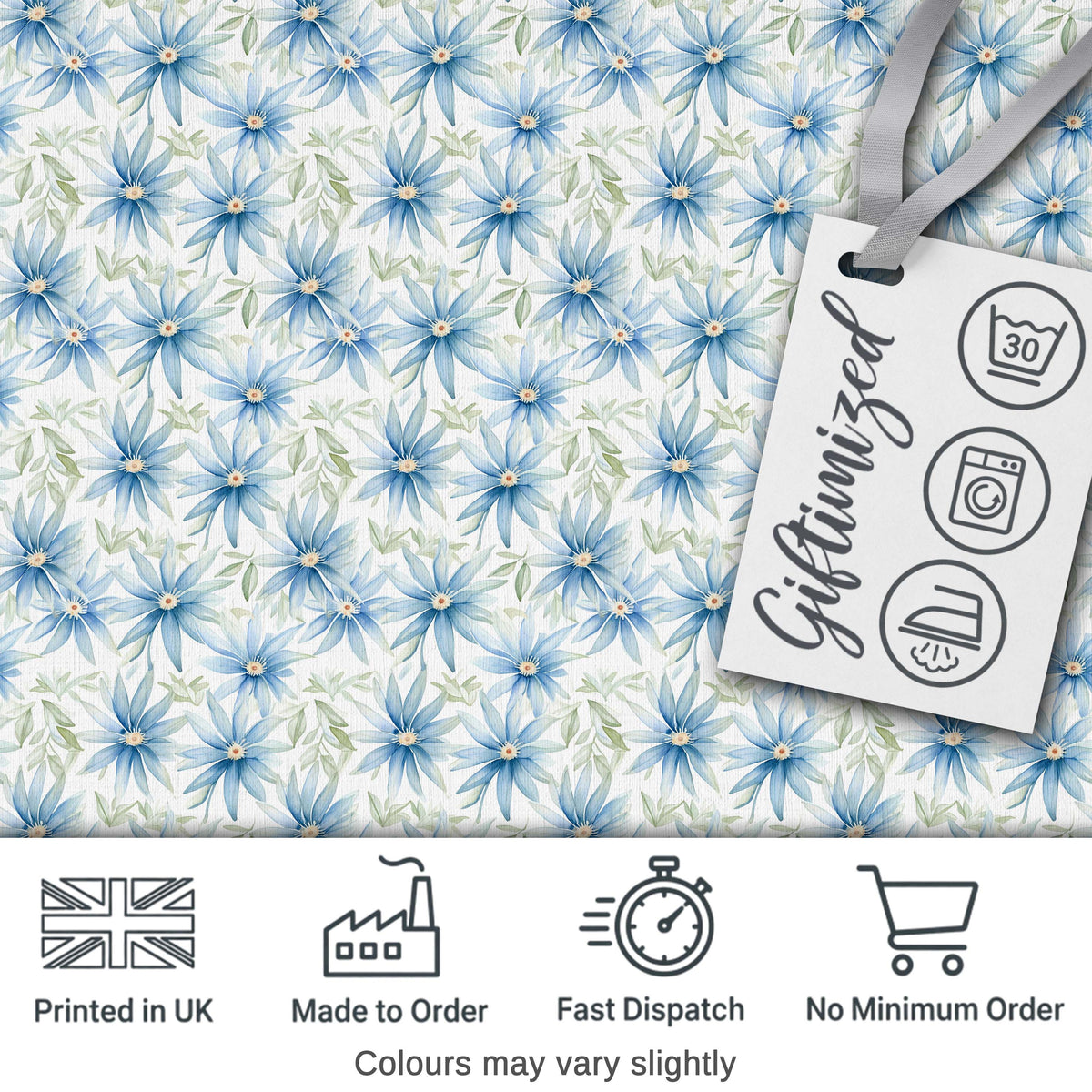 Light Blue Daisy Style Floral Seamless Pattern Digital Print Fabric by the Metre UK Sewing Quilting Textile
