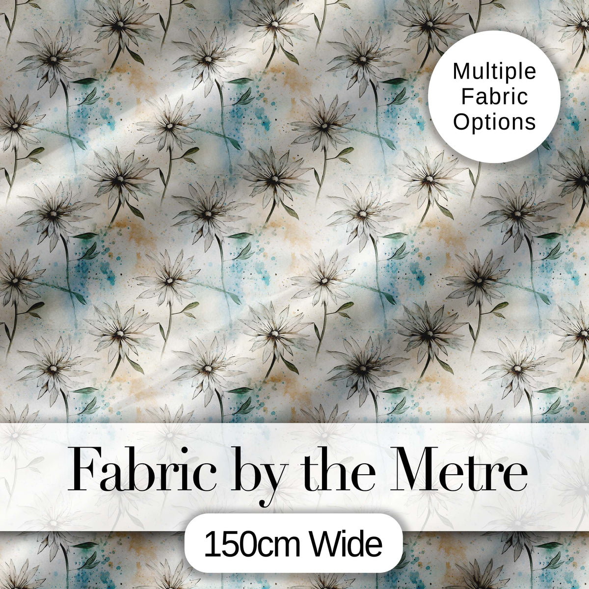 Minimal Neutral Botanical Flower Watercolor Seamless Pattern Digital Print Fabric by the Metre UK Sewing Quilting Textile