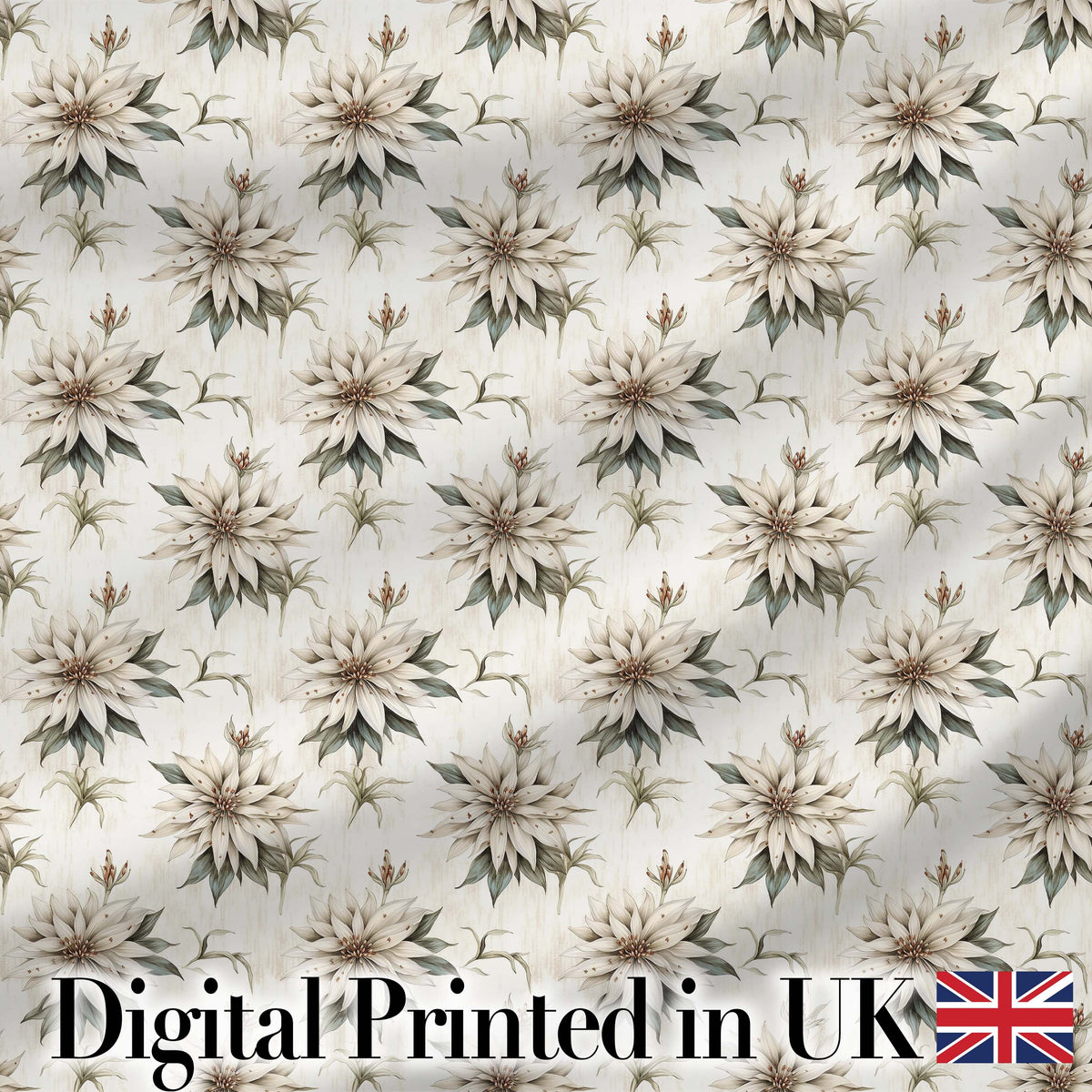 Vintage Neutral Flower Botanical Seamless Pattern Digital Print Fabric by the Metre UK Sewing Quilting Textile