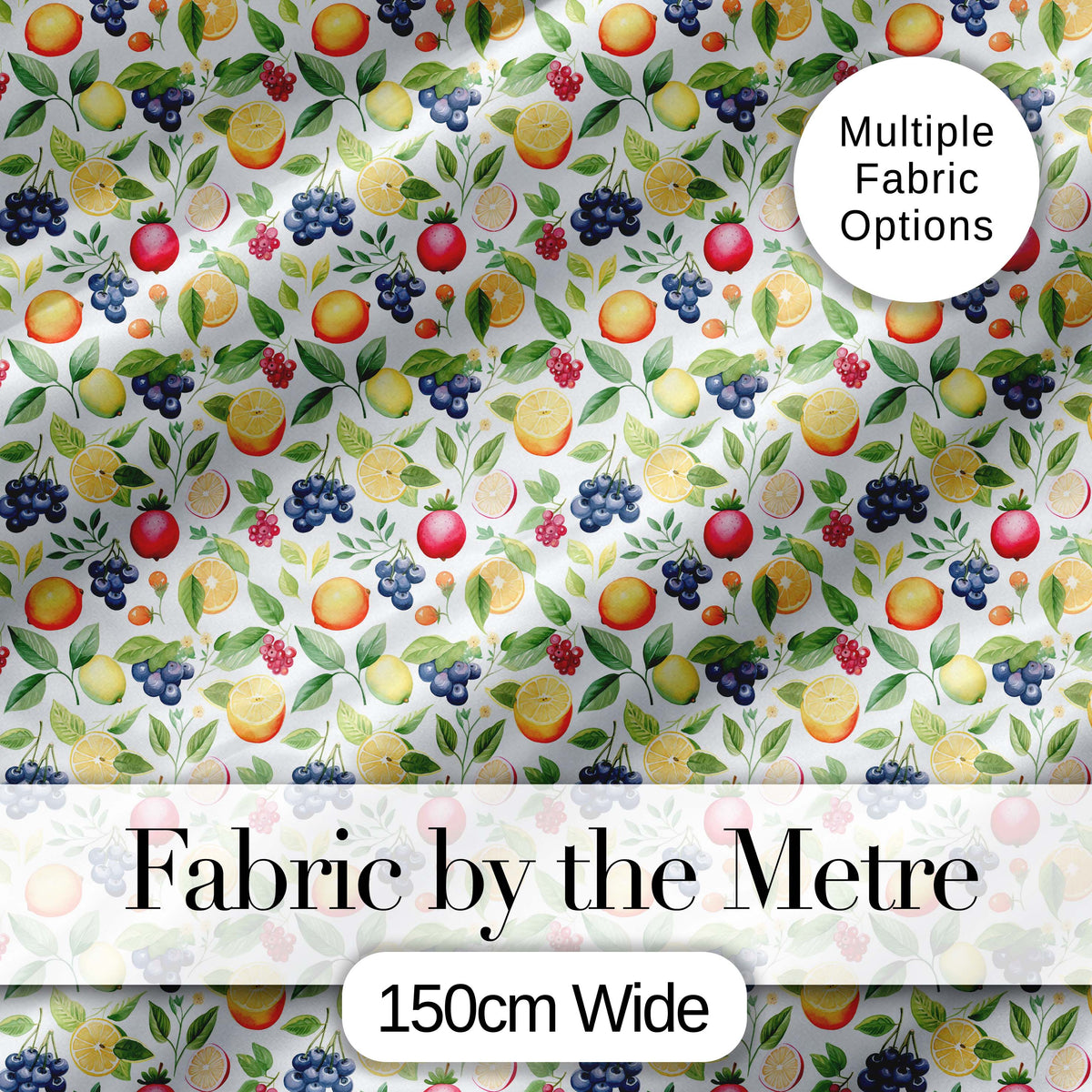 Watercolor Citrus and Berry Botanical Seamless Pattern Digital Print Fabric by the Metre UK Sewing Quilting Textile