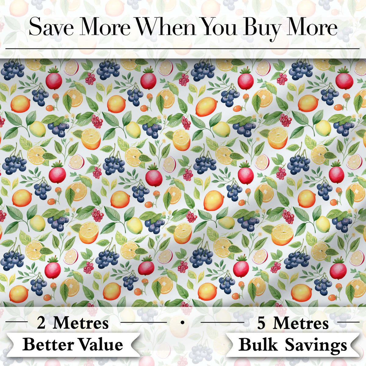 Watercolor Citrus and Berry Botanical Seamless Pattern Digital Print Fabric by the Metre UK Sewing Quilting Textile