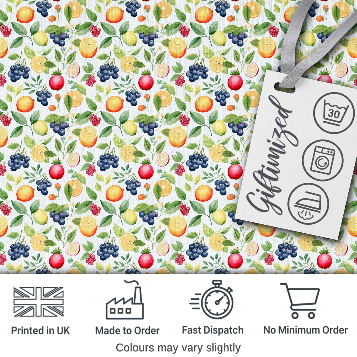 Watercolor Citrus and Berry Botanical Seamless Pattern Digital Print Fabric by the Metre UK Sewing Quilting Textile