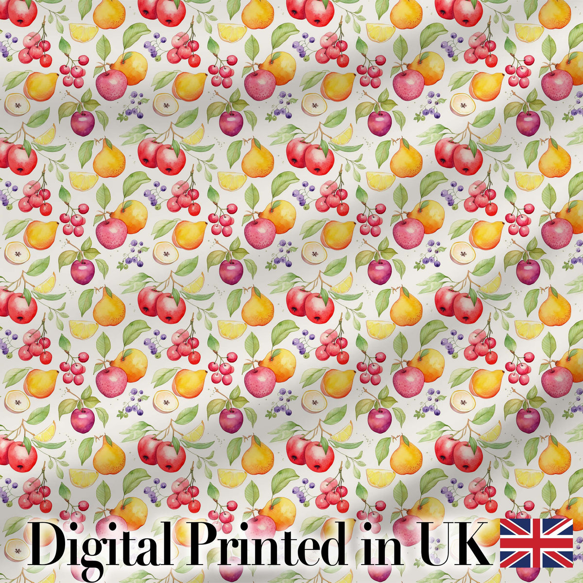 Fresh Apple Pear and Cherry Watercolor Seamless Pattern Digital Print Fabric by the Metre UK Sewing Quilting Textile