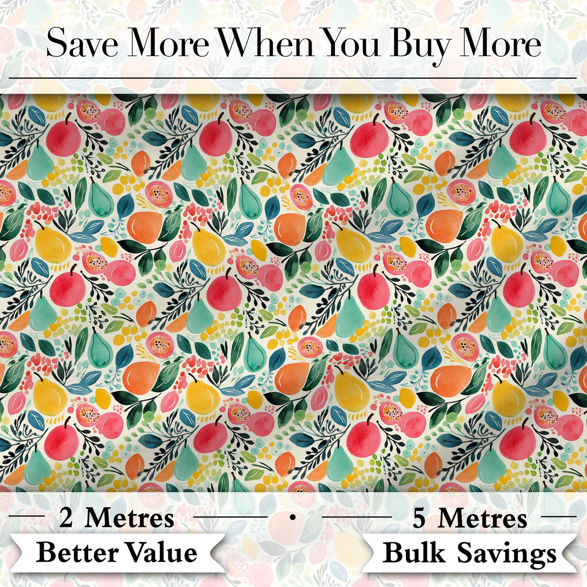 Colorful Watercolor Mixed Fruit and Leaves Seamless Pattern Digital Print Fabric by the Metre UK Sewing Quilting Textile