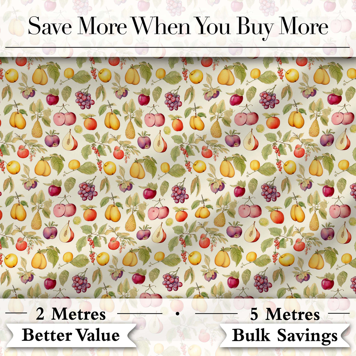 Vintage Botanical Orchard Fruits and Leaves Seamless Pattern Digital Print Fabric by the Metre UK Sewing Quilting Textile