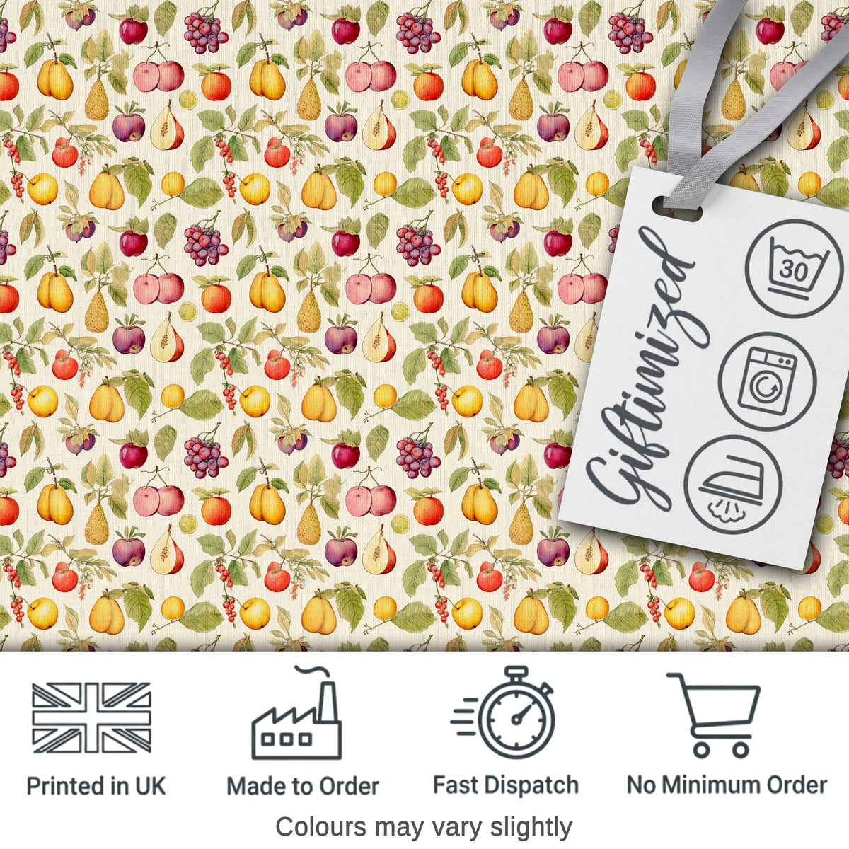 Vintage Botanical Orchard Fruits and Leaves Seamless Pattern Digital Print Fabric by the Metre UK Sewing Quilting Textile