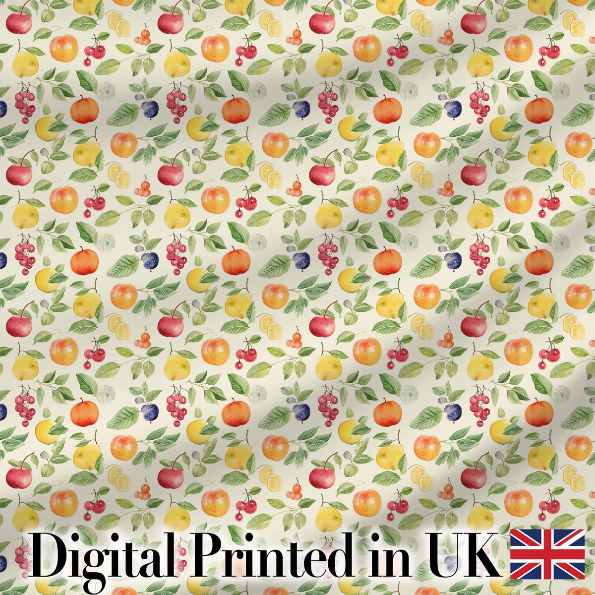 Soft Watercolor Apple Lemon Berry Fruit Seamless Pattern Digital Print Fabric by the Metre UK Sewing Quilting Textile