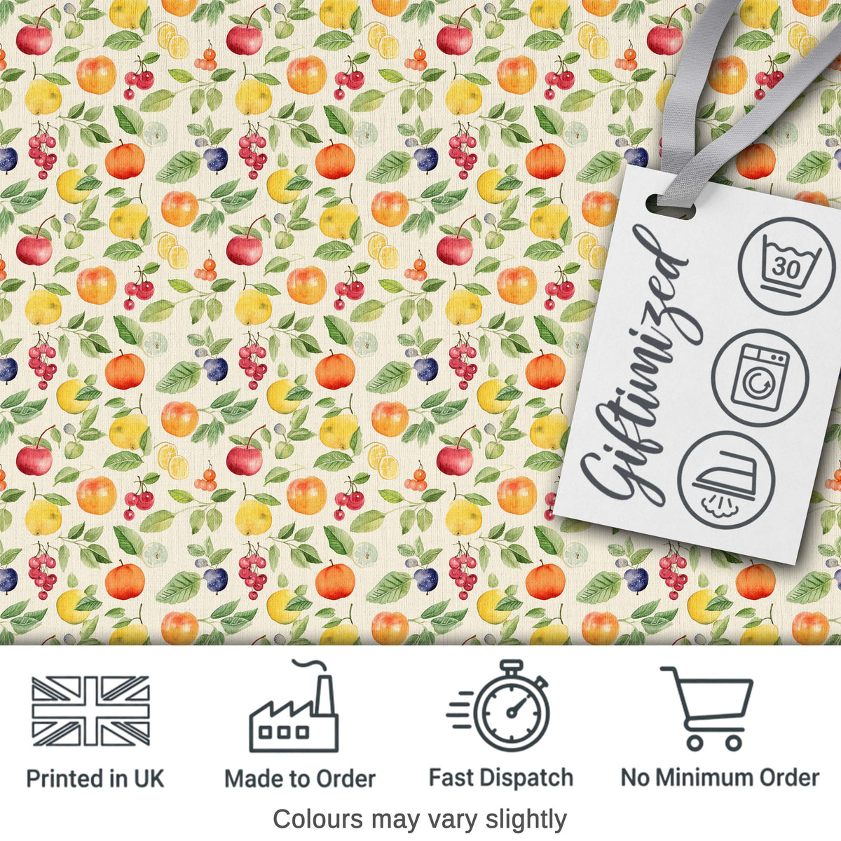 Soft Watercolor Apple Lemon Berry Fruit Seamless Pattern Digital Print Fabric by the Metre UK Sewing Quilting Textile