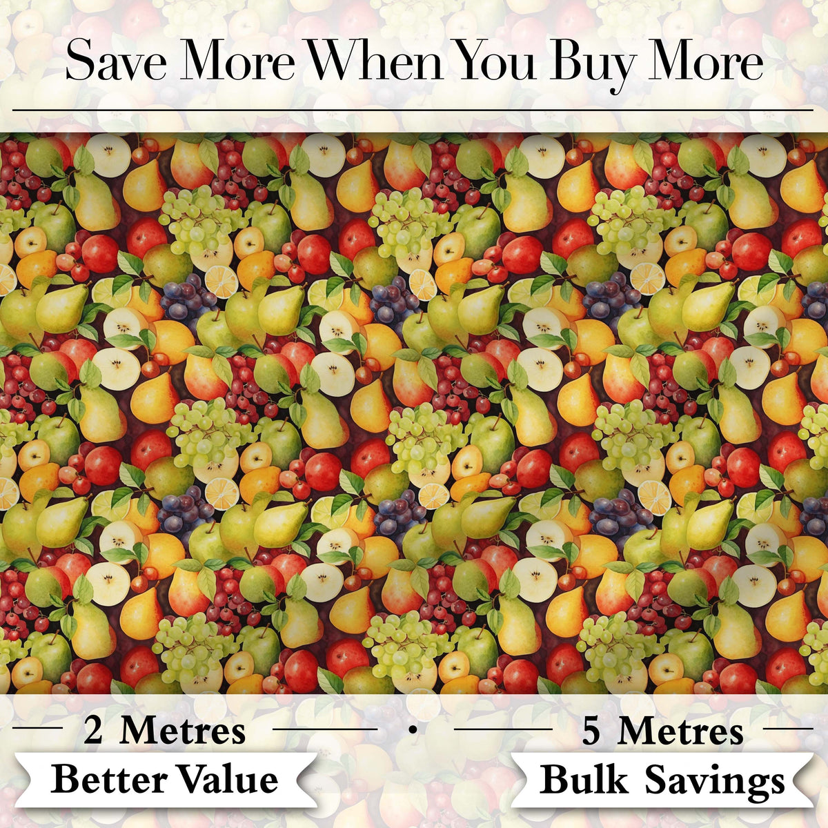 Rich Vintage Mixed Fruit Basket Seamless Pattern Digital Print Fabric by the Metre UK Sewing Quilting Textile