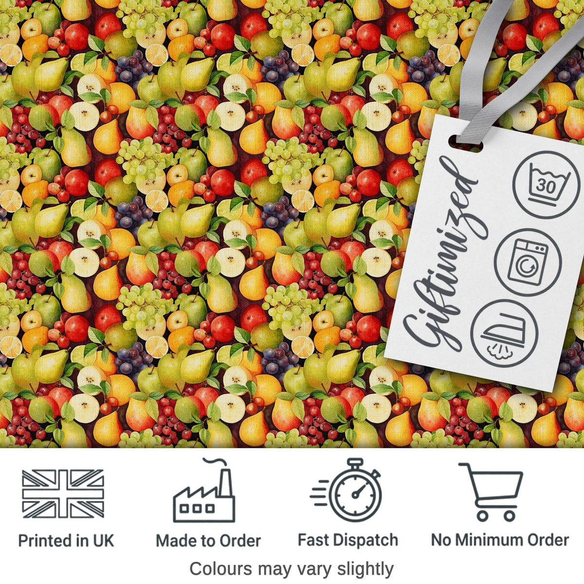 Rich Vintage Mixed Fruit Basket Seamless Pattern Digital Print Fabric by the Metre UK Sewing Quilting Textile