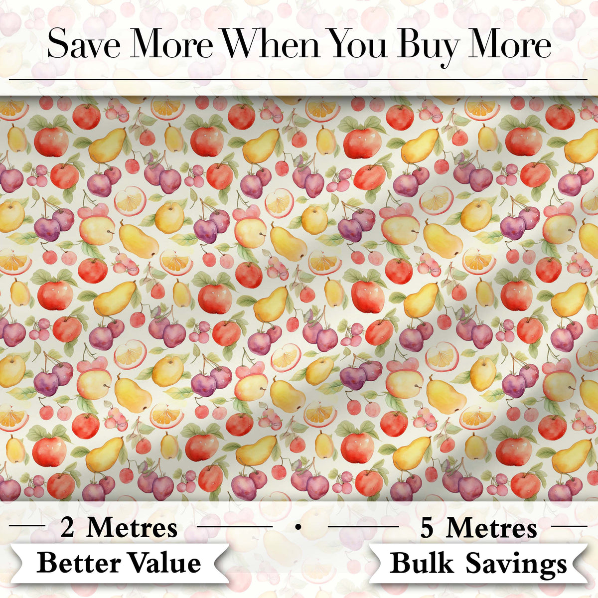Delicate Pastel Watercolor Mixed Fruit Seamless Pattern Digital Print Fabric by the Metre UK Sewing Quilting Textile