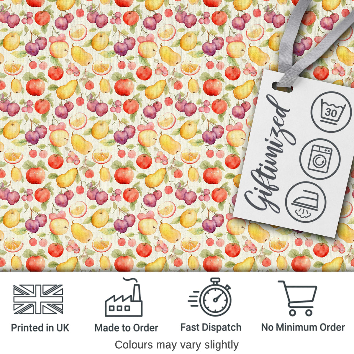 Delicate Pastel Watercolor Mixed Fruit Seamless Pattern Digital Print Fabric by the Metre UK Sewing Quilting Textile