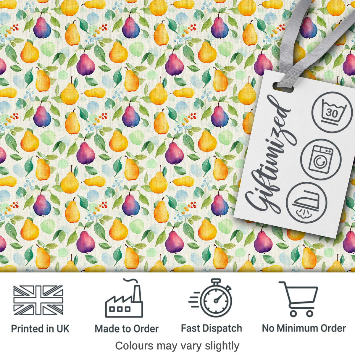 Soft Watercolor Pear and Leaves Botanical Seamless Pattern Digital Print Fabric by the Metre UK Sewing Quilting Textile