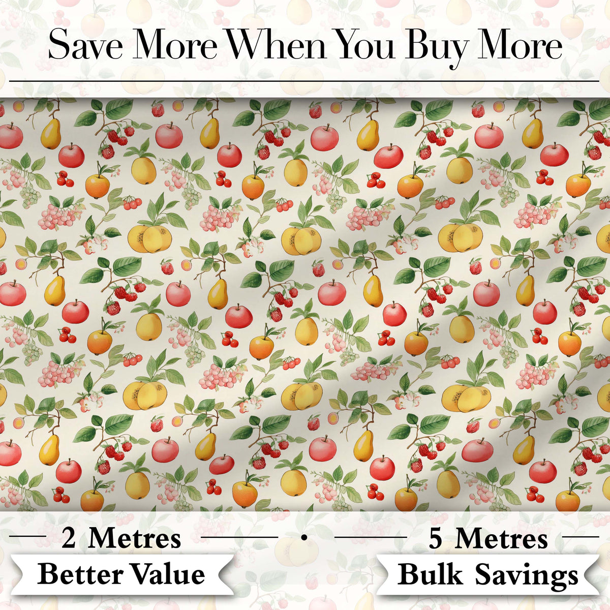 Vintage Style Orchard Fruits and Blossoms Seamless Pattern Digital Print Fabric by the Metre UK Sewing Quilting Textile
