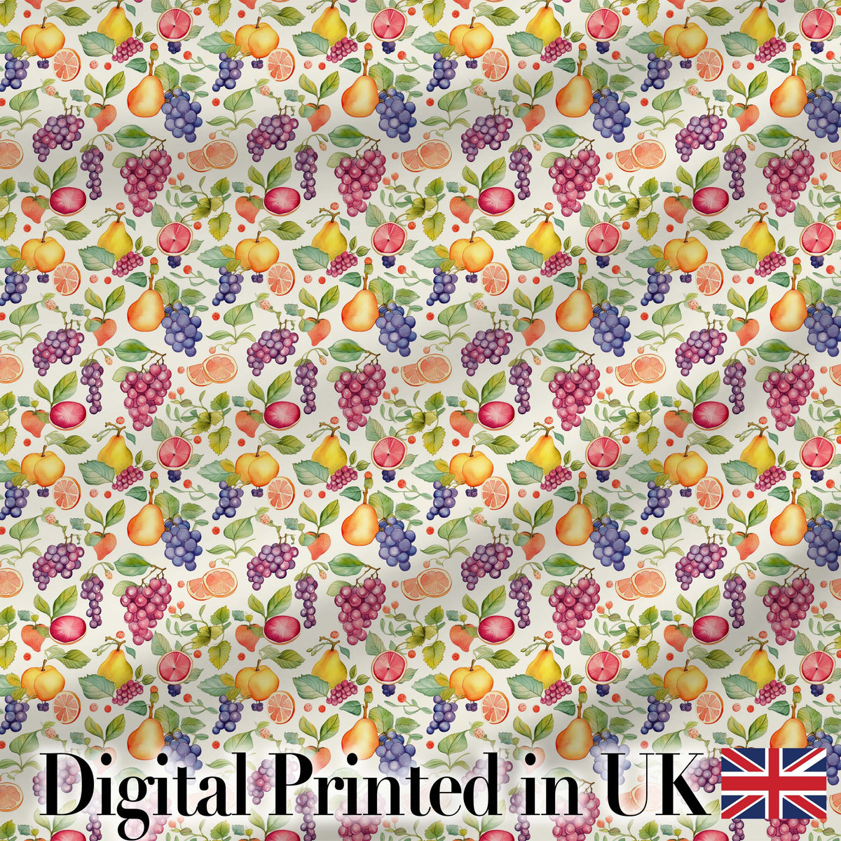 Fresh Watercolor Grapes Pear and Citrus Mix Seamless Pattern Digital Print Fabric by the Metre UK Sewing Quilting Textile