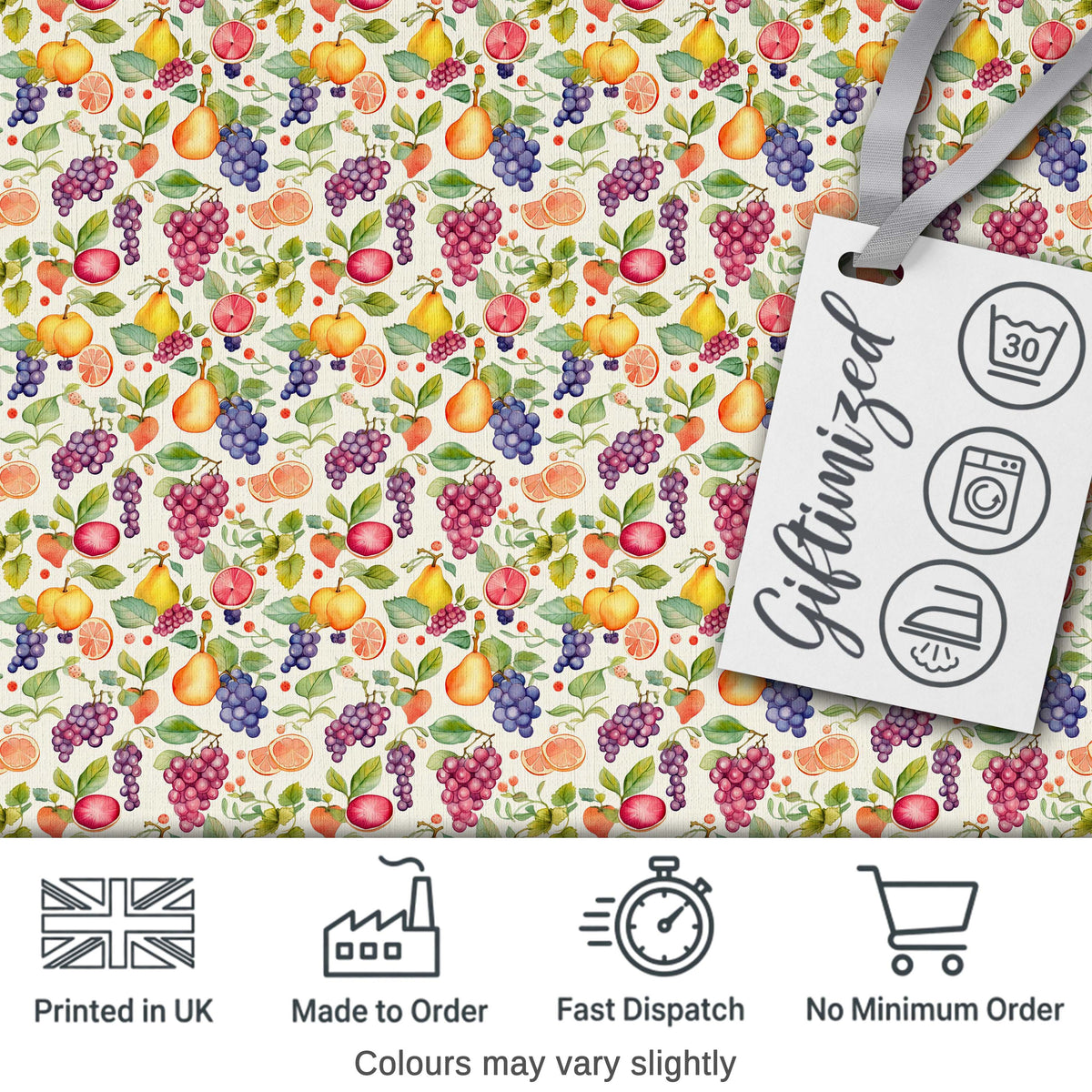 Fresh Watercolor Grapes Pear and Citrus Mix Seamless Pattern Digital Print Fabric by the Metre UK Sewing Quilting Textile