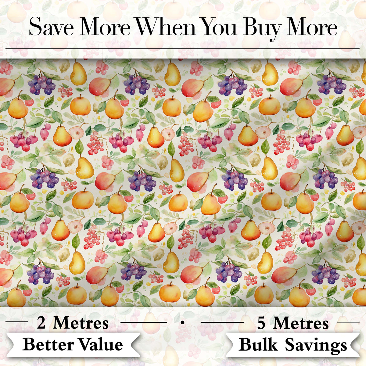 Light Pastel Watercolor Mixed Fruit and Leaves Seamless Pattern Digital Print Fabric by the Metre UK Sewing Quilting Textile