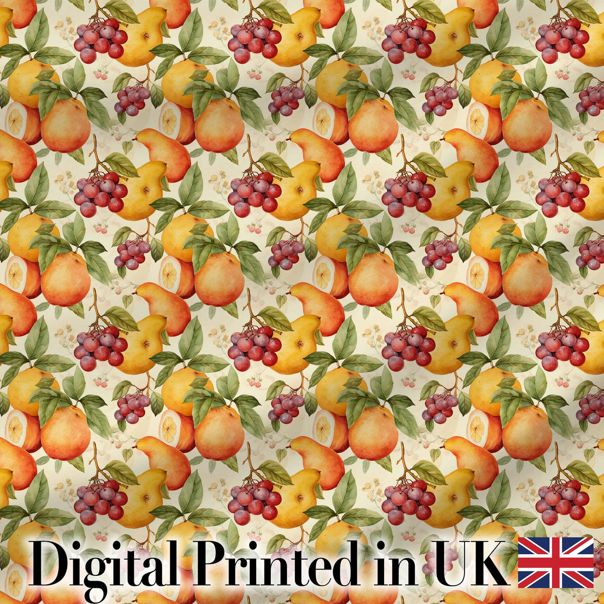 Warm Vintage Pear and Berry Botanical Seamless Pattern Digital Print Fabric by the Metre UK Sewing Quilting Textile