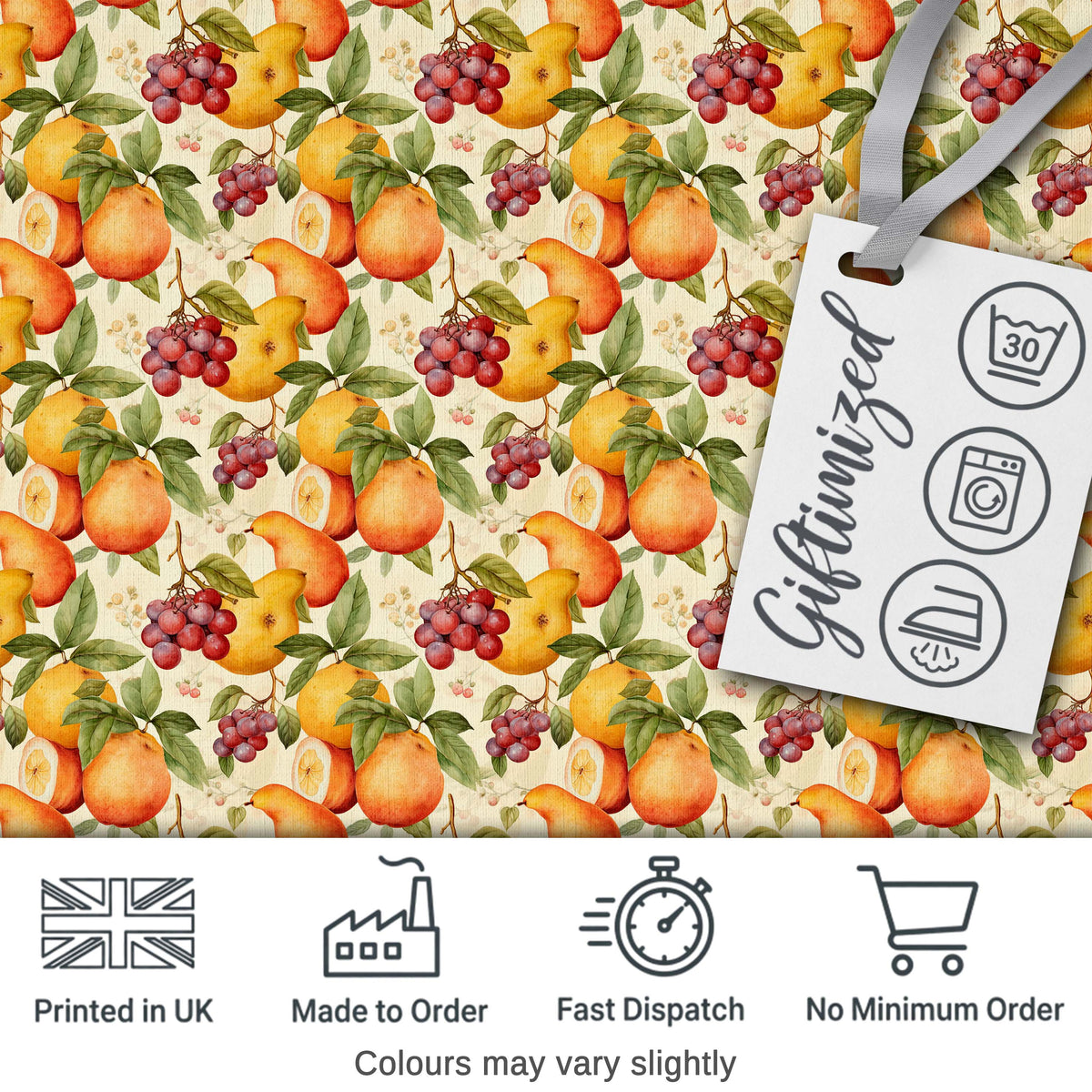 Warm Vintage Pear and Berry Botanical Seamless Pattern Digital Print Fabric by the Metre UK Sewing Quilting Textile