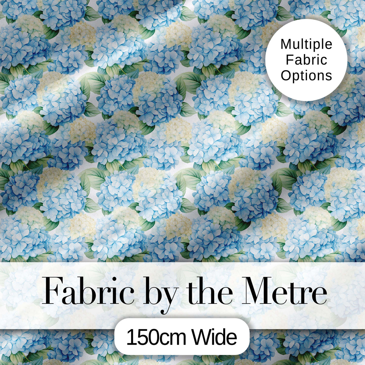 Soft Blue Hydrangea Floral Seamless Pattern Digital Print Fabric by the Metre UK Sewing Quilting Textile