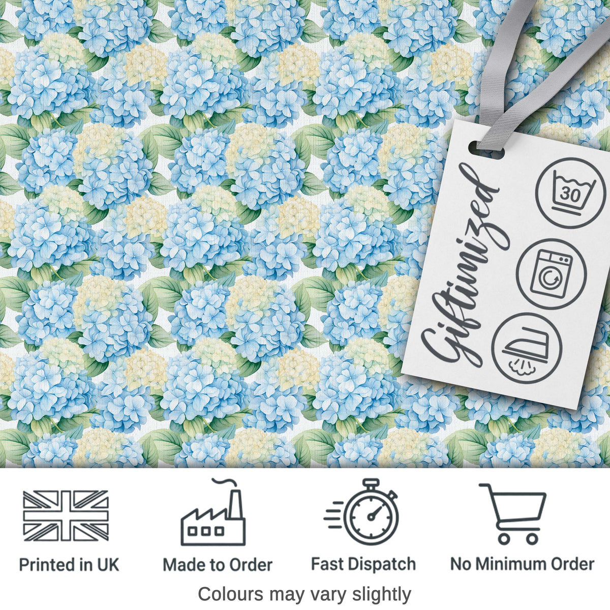 Soft Blue Hydrangea Floral Seamless Pattern Digital Print Fabric by the Metre UK Sewing Quilting Textile