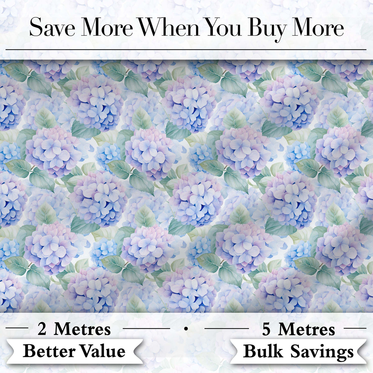 Pastel Purple and Blue Hydrangea Floral Seamless Pattern Digital Print Fabric by the Metre UK Sewing Quilting Textile