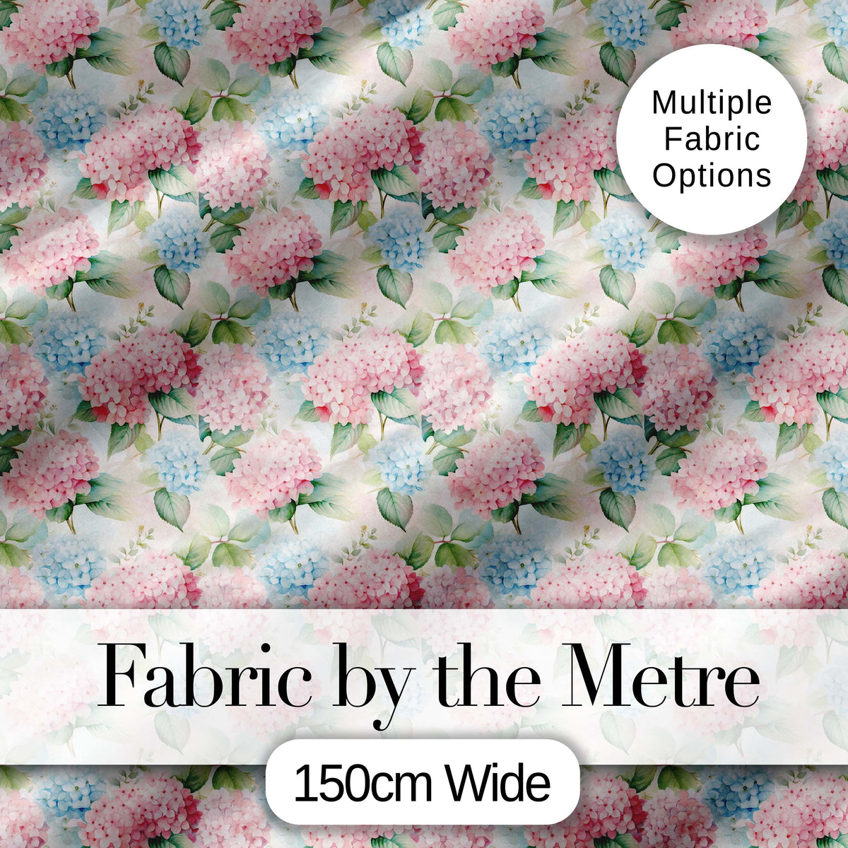Delicate Pastel Pink and Blue Hydrangea Floral Seamless Pattern Digital Print Fabric by the Metre UK Sewing Quilting Textile