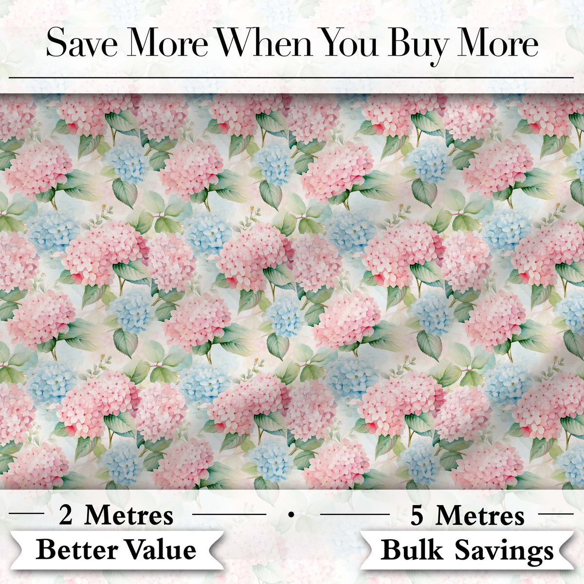 Delicate Pastel Pink and Blue Hydrangea Floral Seamless Pattern Digital Print Fabric by the Metre UK Sewing Quilting Textile