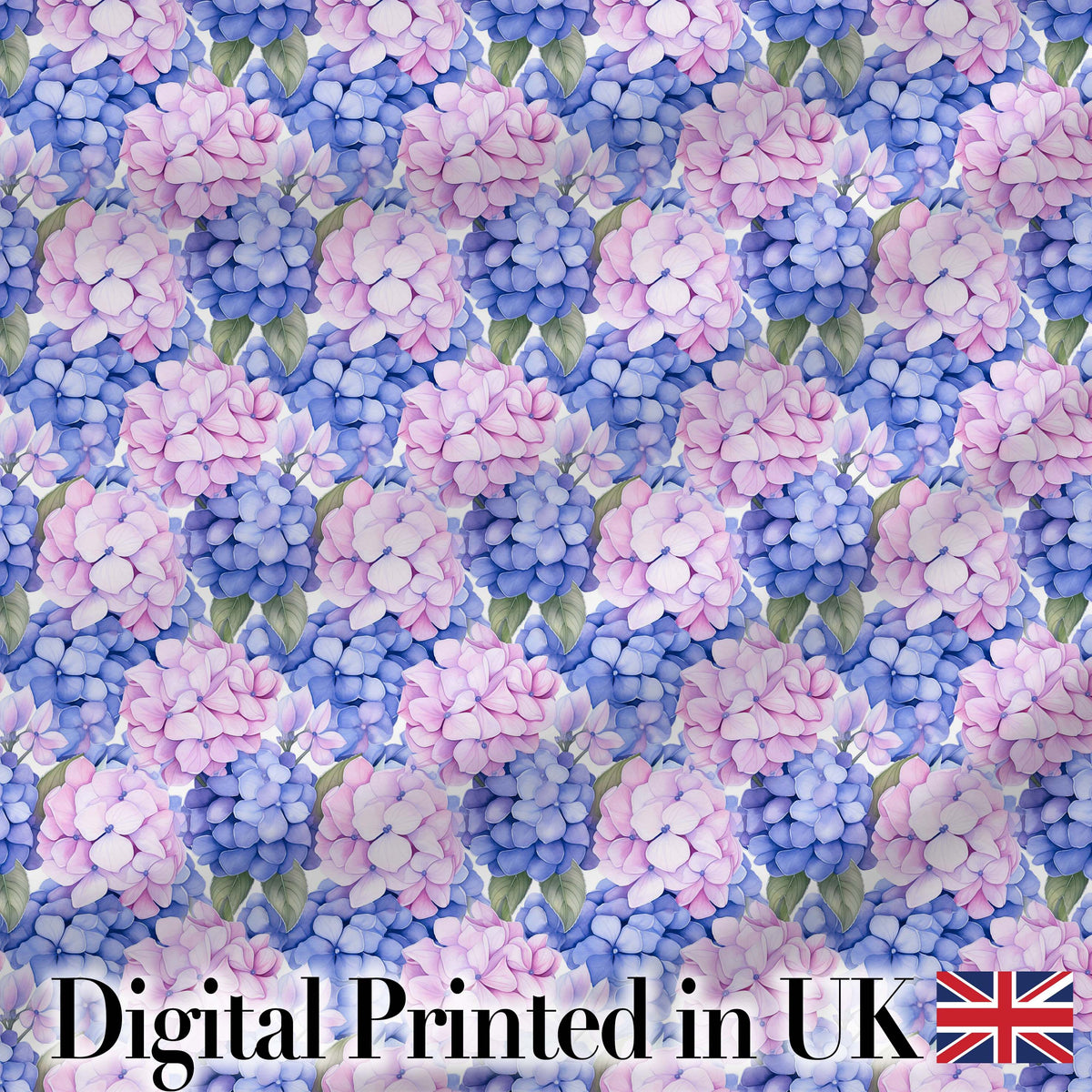 Blue and Pink Hydrangea Blossom Seamless Pattern Digital Print Fabric by the Metre UK Sewing Quilting Textile