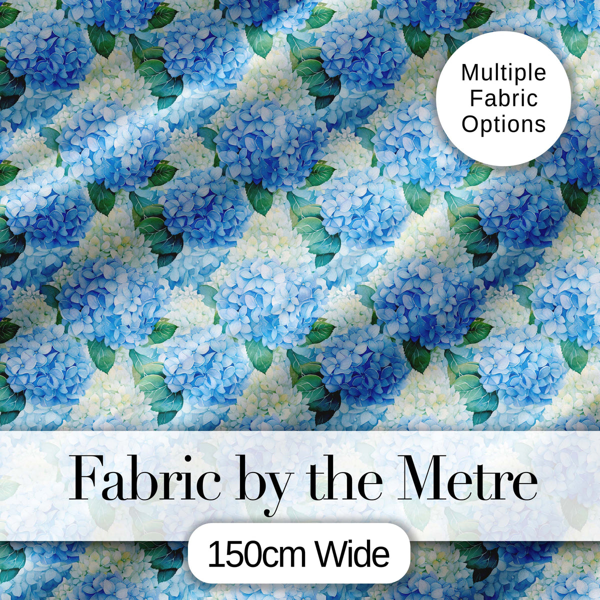 Vibrant Blue Hydrangea Cluster Seamless Pattern Digital Print Fabric by the Metre UK Sewing Quilting Textile