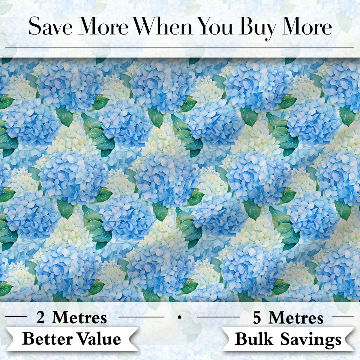 Vibrant Blue Hydrangea Cluster Seamless Pattern Digital Print Fabric by the Metre UK Sewing Quilting Textile