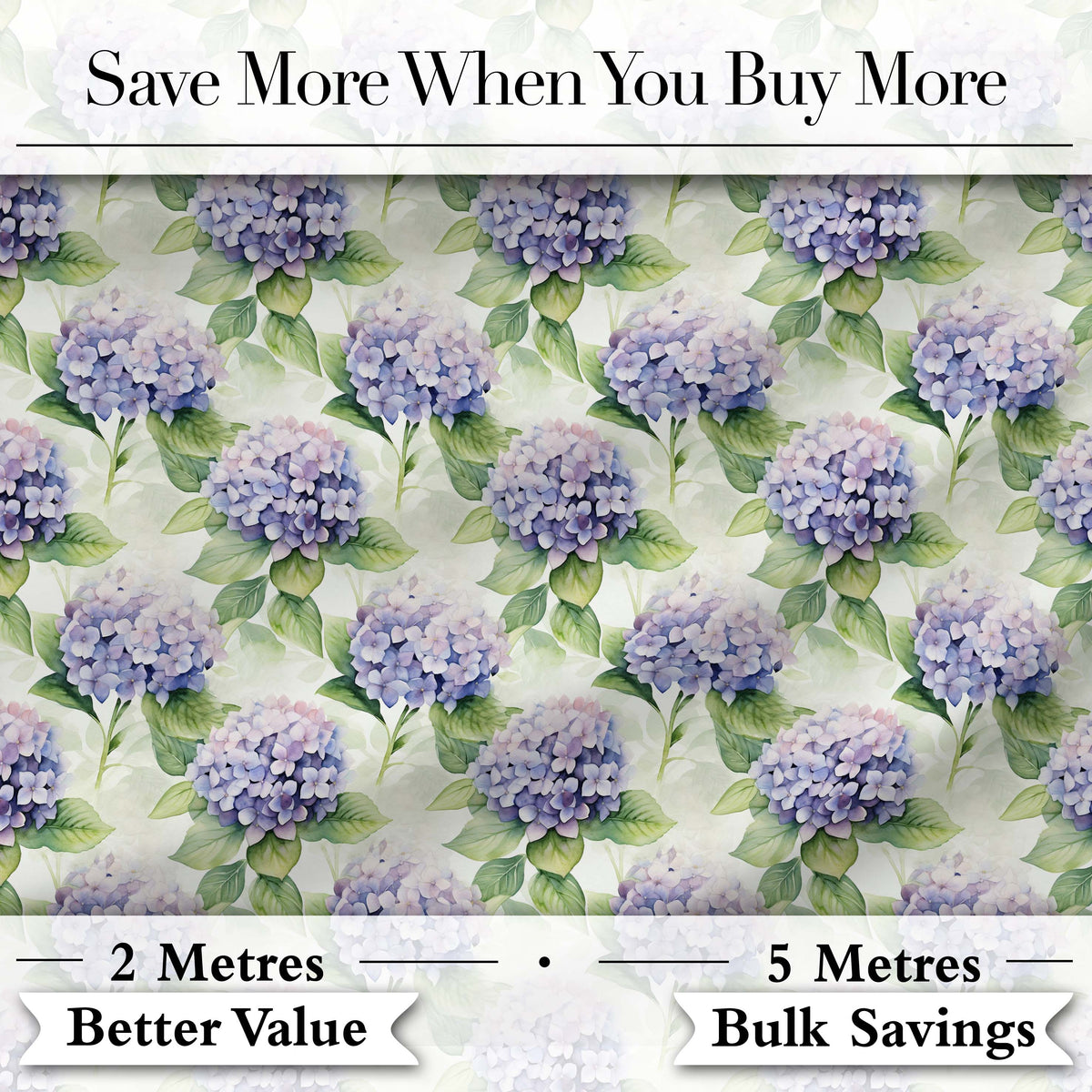 Soft Purple Hydrangea Watercolor Floral Seamless Pattern Digital Print Fabric by the Metre UK Sewing Quilting Textile