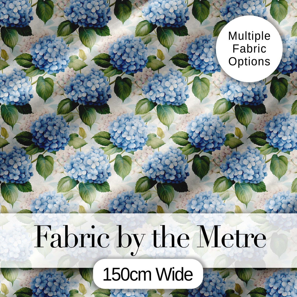 Classic Blue Hydrangea Garden Floral Seamless Pattern Digital Print Fabric by the Metre UK Sewing Quilting Textile