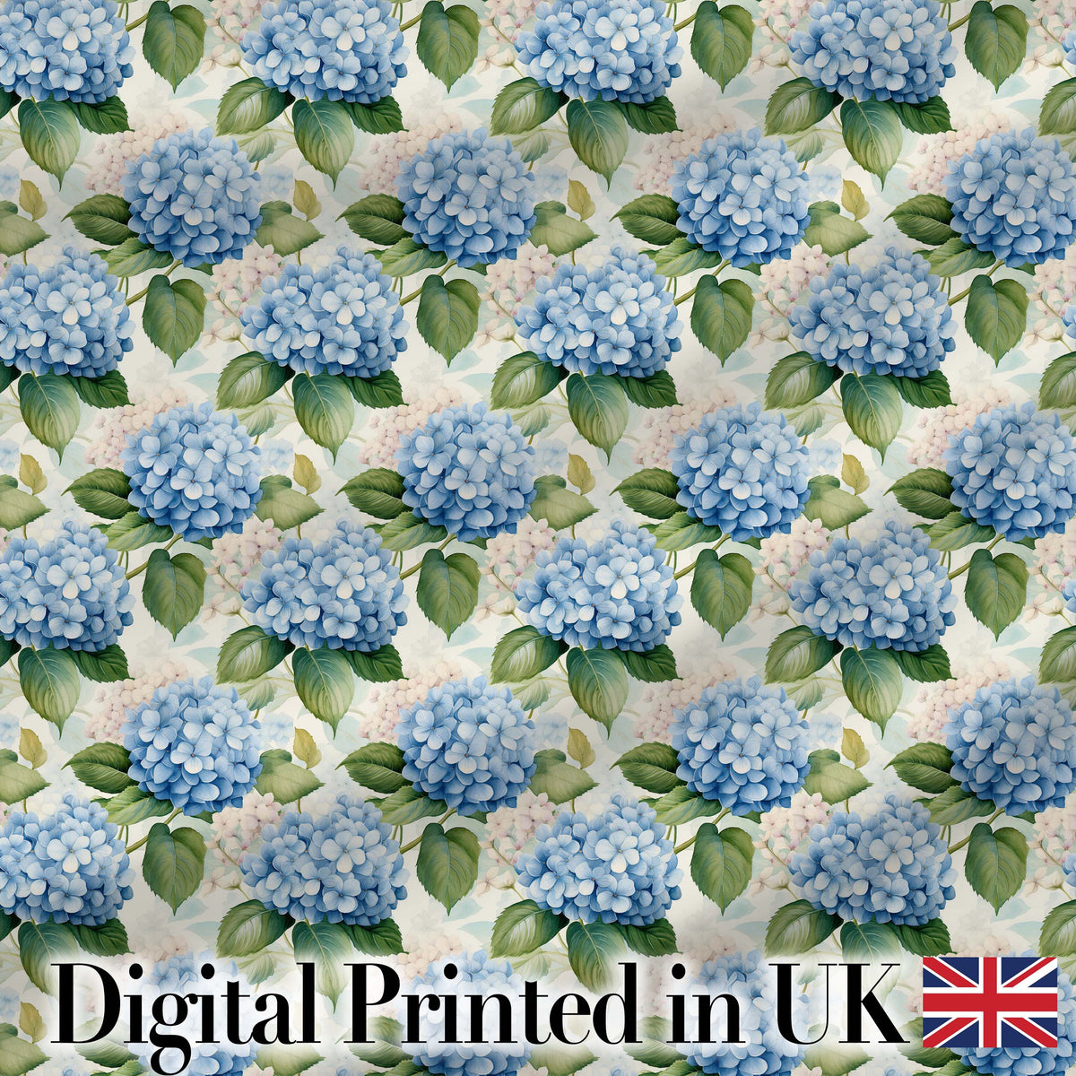 Classic Blue Hydrangea Garden Floral Seamless Pattern Digital Print Fabric by the Metre UK Sewing Quilting Textile