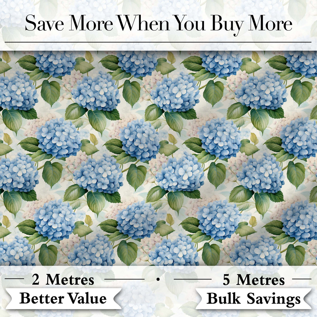 Classic Blue Hydrangea Garden Floral Seamless Pattern Digital Print Fabric by the Metre UK Sewing Quilting Textile