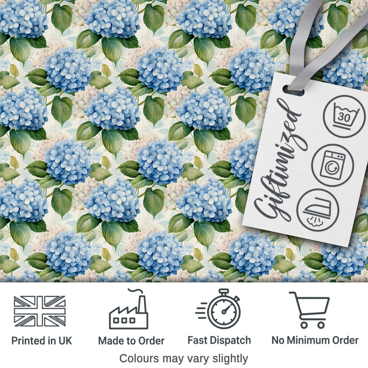 Classic Blue Hydrangea Garden Floral Seamless Pattern Digital Print Fabric by the Metre UK Sewing Quilting Textile