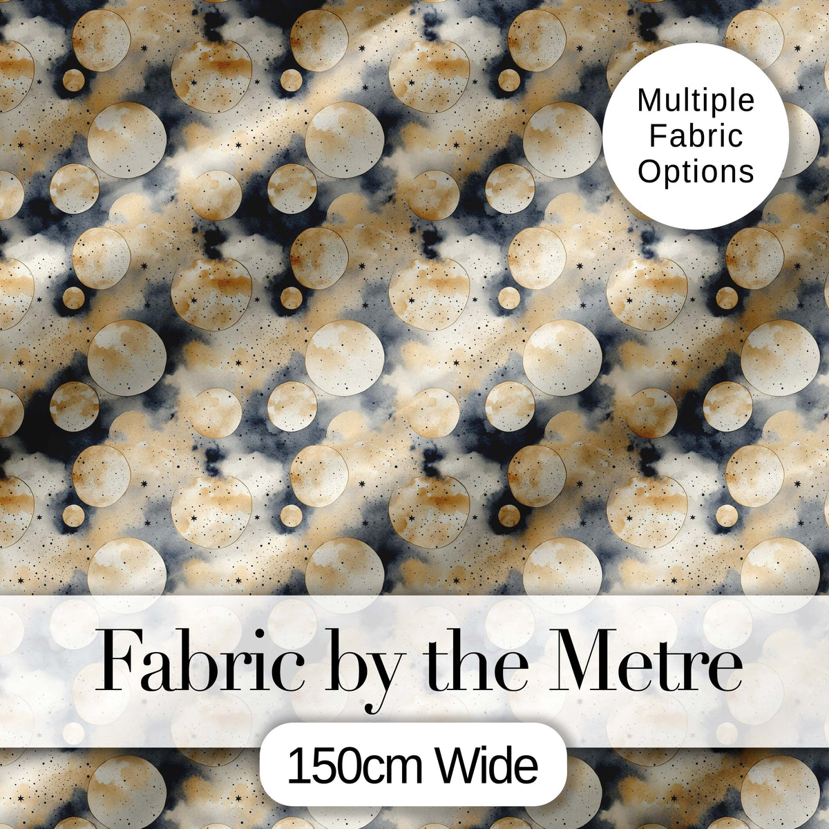 Neutral Beige Celestial Moon and Stars Seamless Pattern Digital Print Fabric by the Metre UK Sewing Quilting Textile
