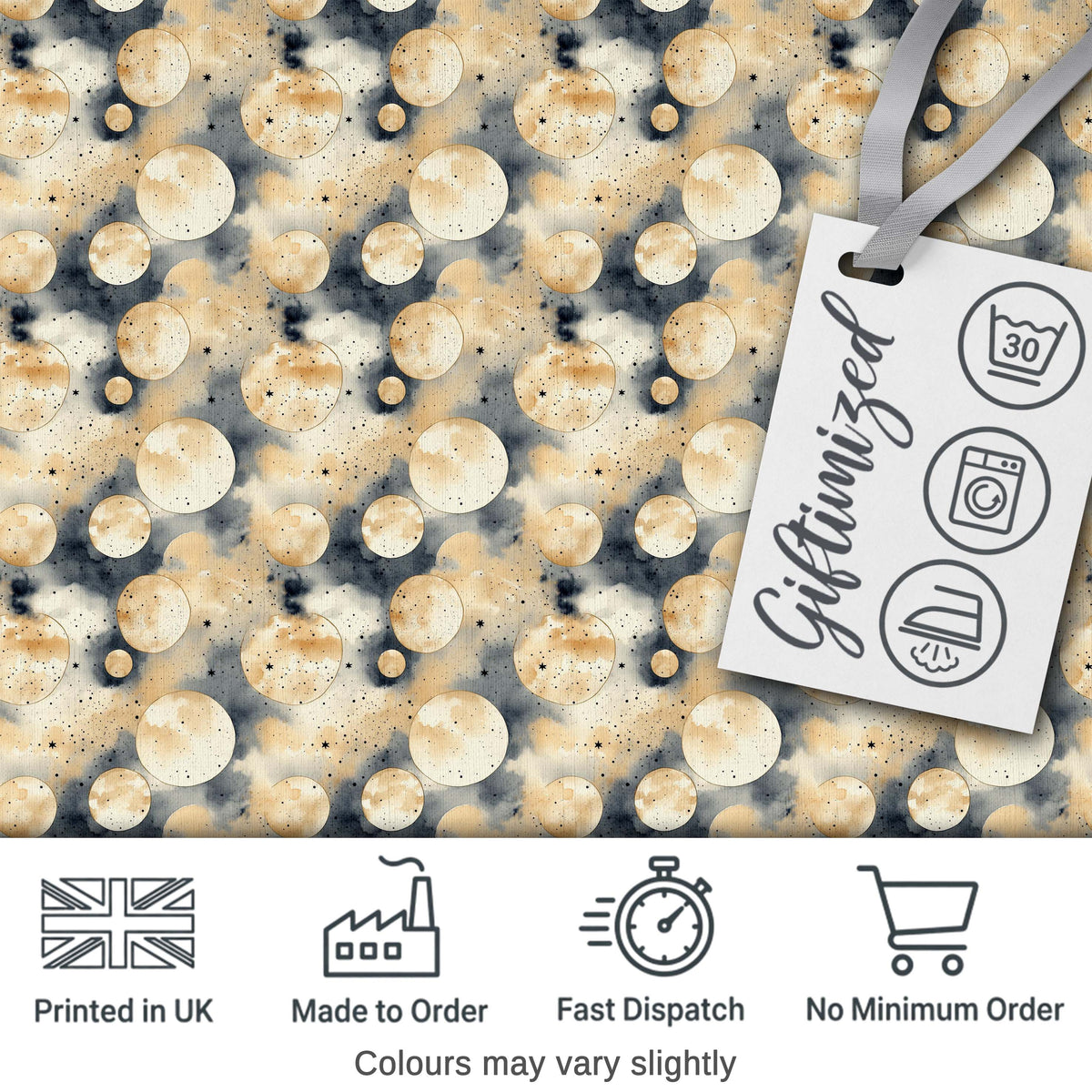 Neutral Beige Celestial Moon and Stars Seamless Pattern Digital Print Fabric by the Metre UK Sewing Quilting Textile
