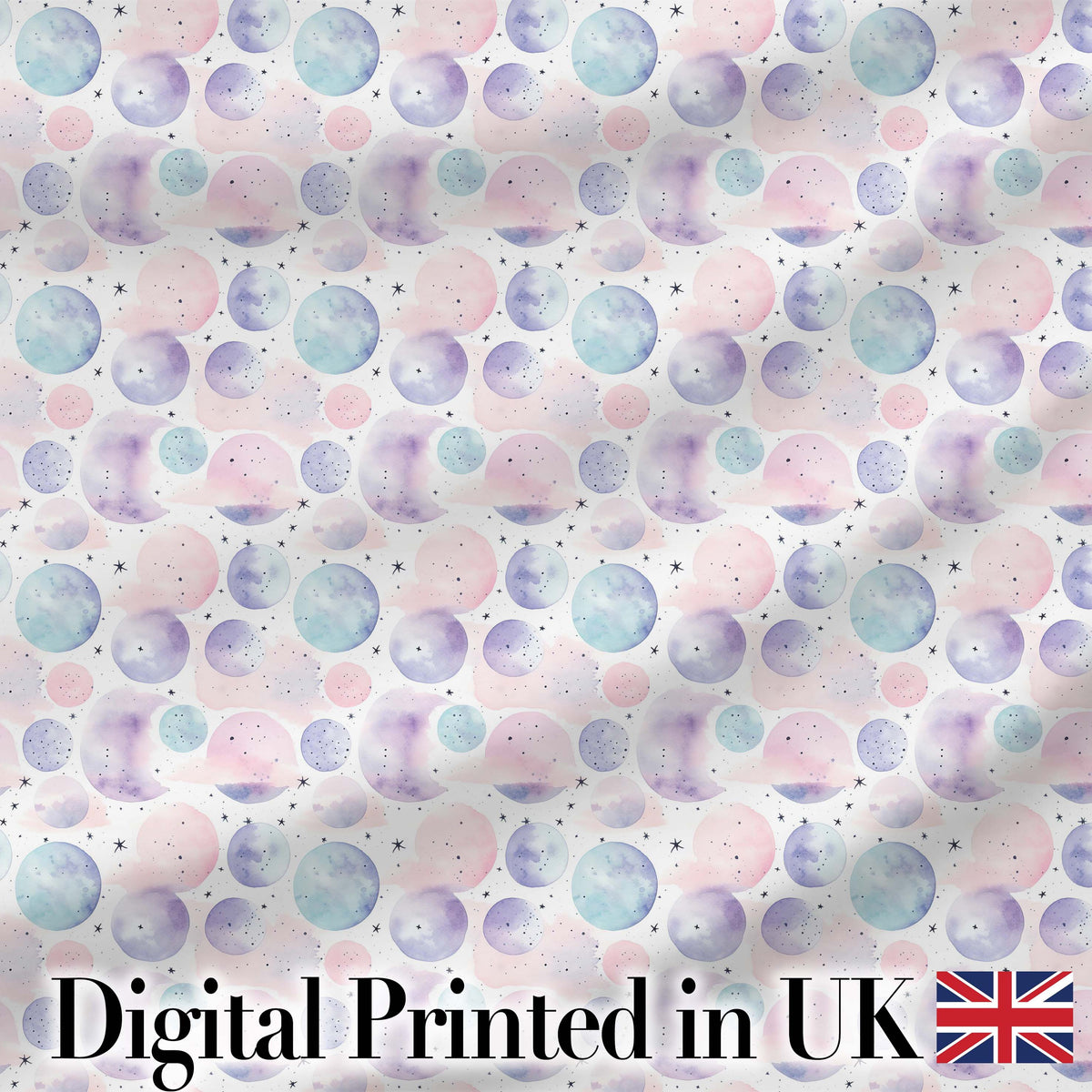 Soft Pastel Galaxy Circles and Stars Seamless Pattern Digital Print Fabric by the Metre UK Sewing Quilting Textile