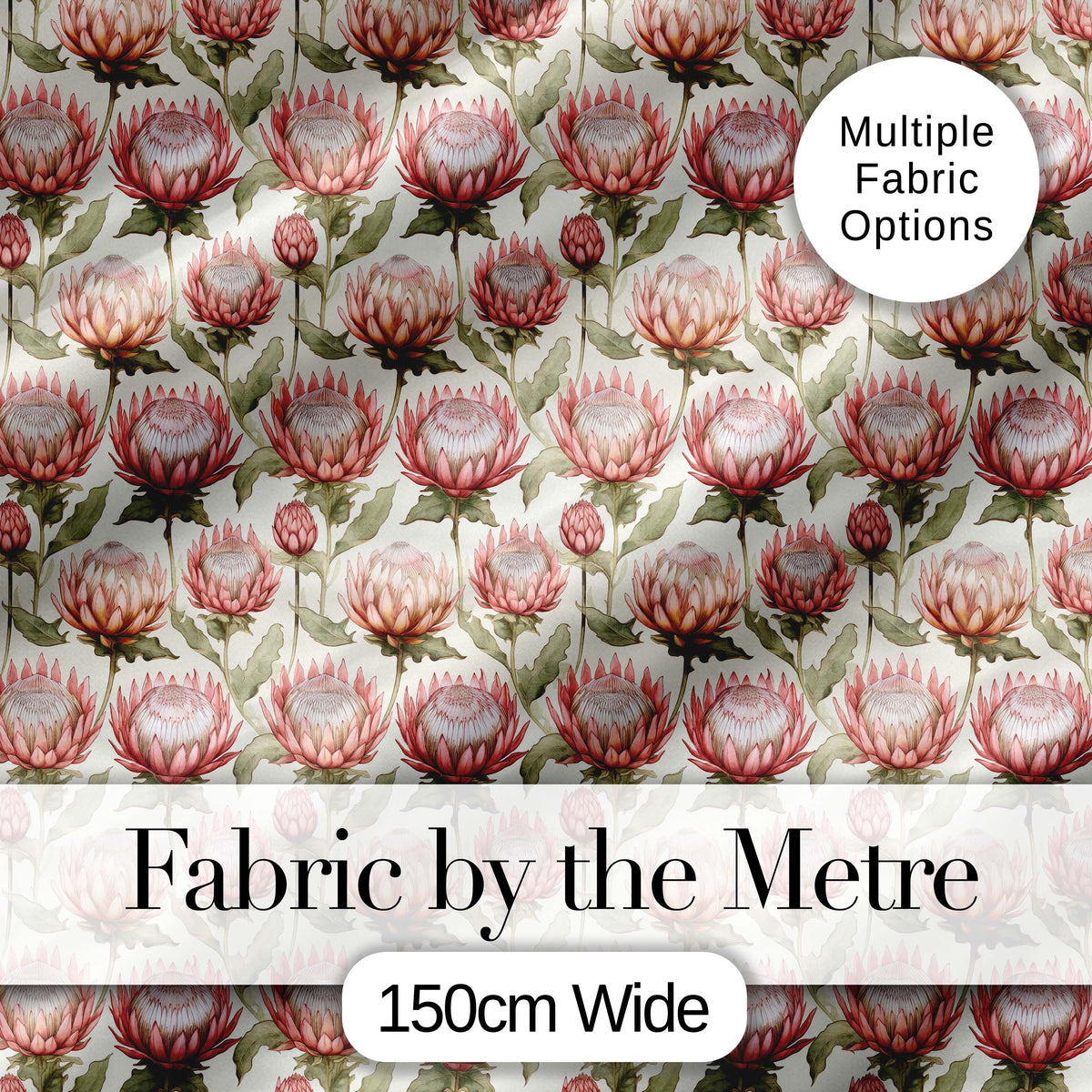 Vintage Protea Floral Botanical Illustration Seamless Pattern Digital Print Fabric by the Metre UK Sewing Quilting Textile