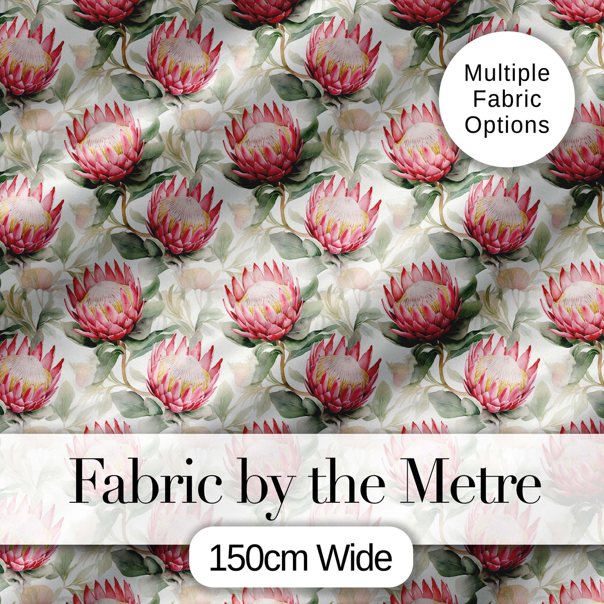 Soft Pink Protea Blooms Watercolor Seamless Pattern Digital Print Fabric by the Metre UK Sewing Quilting Textile