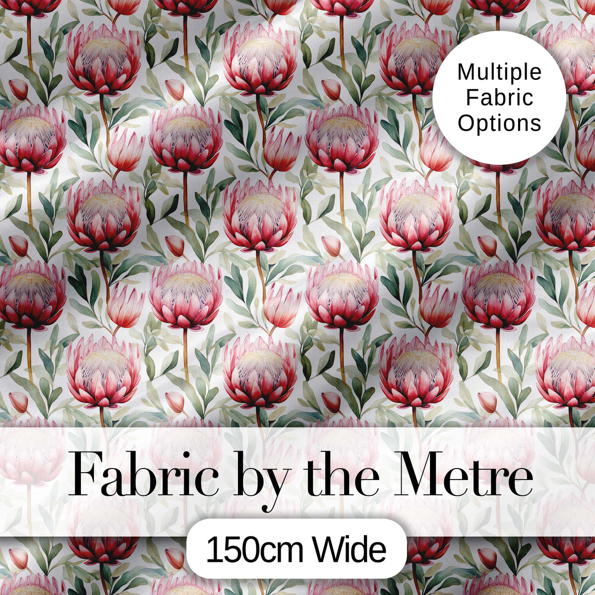 Elegant Protea Floral Arrangement Seamless Pattern Digital Print Fabric by the Metre UK Sewing Quilting Textile