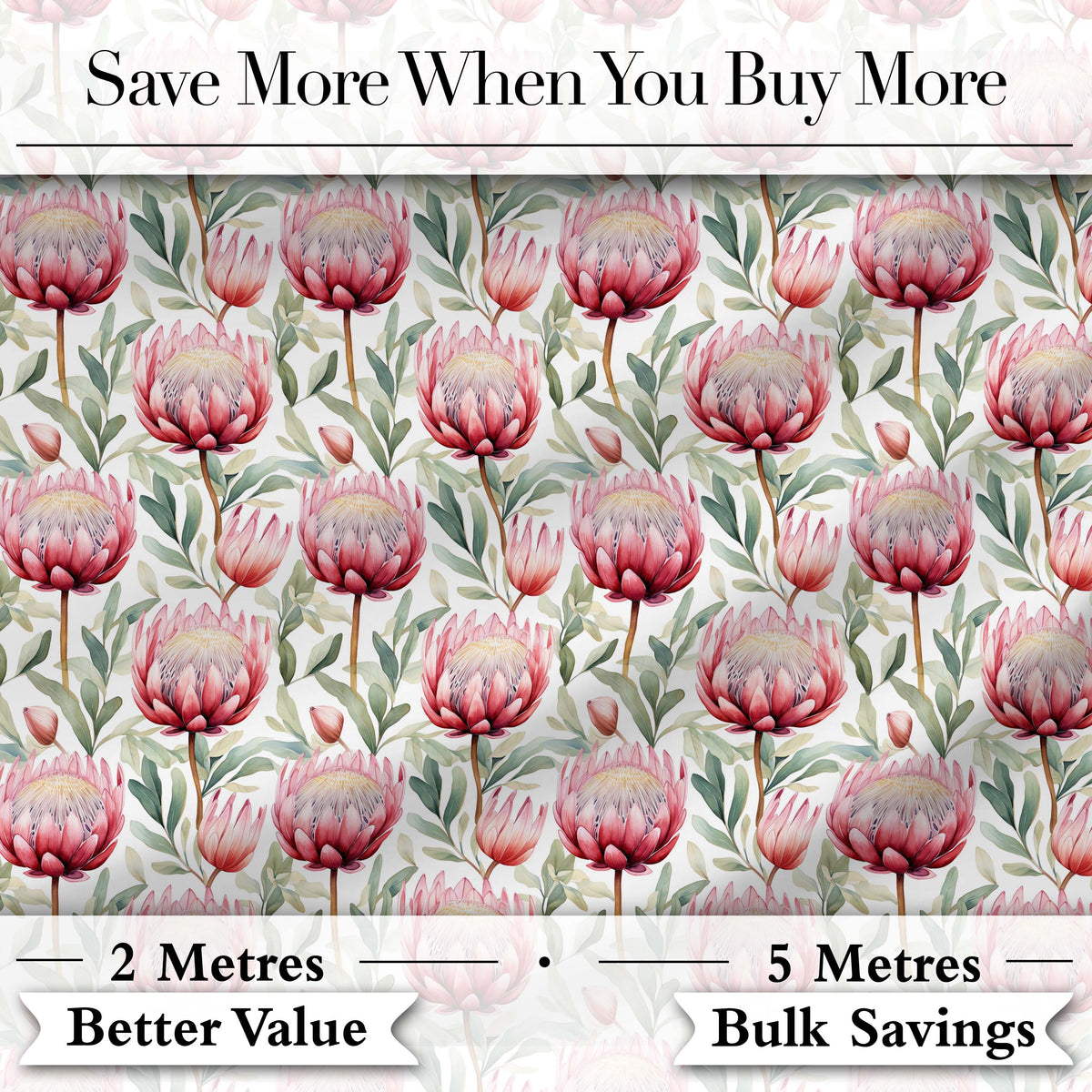 Elegant Protea Floral Arrangement Seamless Pattern Digital Print Fabric by the Metre UK Sewing Quilting Textile
