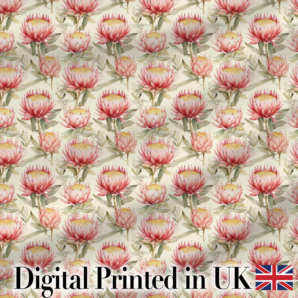 Light Pink Protea Flowers Botanical Seamless Pattern Digital Print Fabric by the Metre UK Sewing Quilting Textile