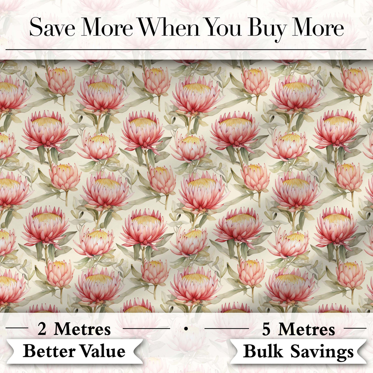 Light Pink Protea Flowers Botanical Seamless Pattern Digital Print Fabric by the Metre UK Sewing Quilting Textile